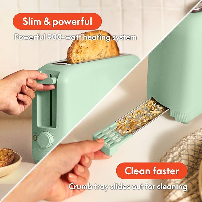 bella Fits-Anywhere™ 2-Slice Slim Toaster, Long Slot & Extra Wide, Seaglass