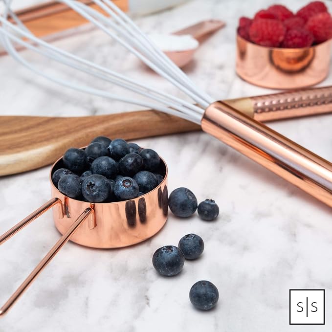 Styled Settings Copper Measuring Cups and Spoons Set, 8-Piece | Stainless Steel, Copper, 8-Piece Stackable Stainless Steel Metal Measuring Utensils, Copper / Rose Gold Kitchen Accessories
