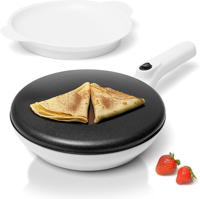 Moss & Stone Cordless Electric Crepe Maker, 8" Portable Nonstick Crepe Pan | Nonstick dipping plate, auto shut-off, on/off switch, even heating, dual temperature setting, compact design