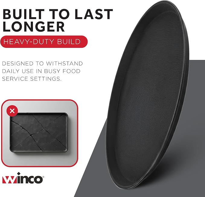 Winco 14" Black Premium Round Fiberglass Glass Tray | Restaurant service, Great for Appetizers, Desserts and Buffet Displays
