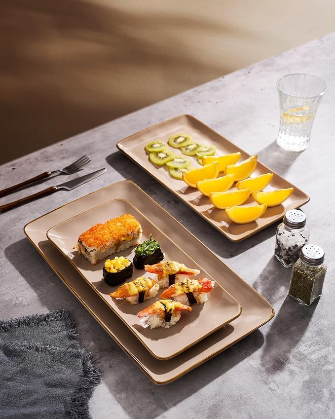 Famiware Serving Platters Set of 3 Sizes - Rectangular, Cinnamon Brown | 15.67"/14.1"/12.6" Fine Stoneware Serving Trays for Party, Entertaining for Food, Turkey, Cheese, Microwave Dishwasher Safe