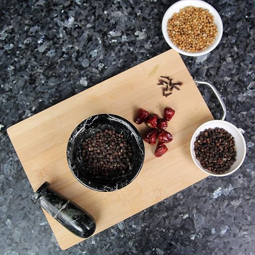 Hand Grinder Marble Mortar & Pestle Set – 4 Inch Black Kitchen Tool Set for Guacamole, Herbs, Spices, Pill Crushing, Fine Powder Grinding & Coffee – Premium Stone Mortar (Large)