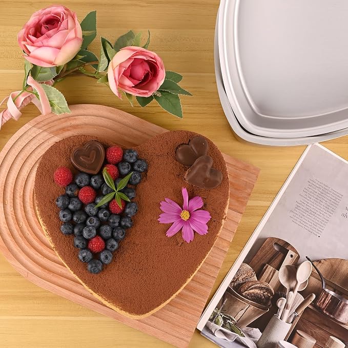 HUAKENER 9.5 Inch Heart Cake Pan, Non-stick Aluminum Heart Cake Pan | Set 2 Pack Heart Shaped Cake Pans with 60 Pieces Parchment Paper, Non-stick Cake Baking Pans for Kitchen Birthday Wedding