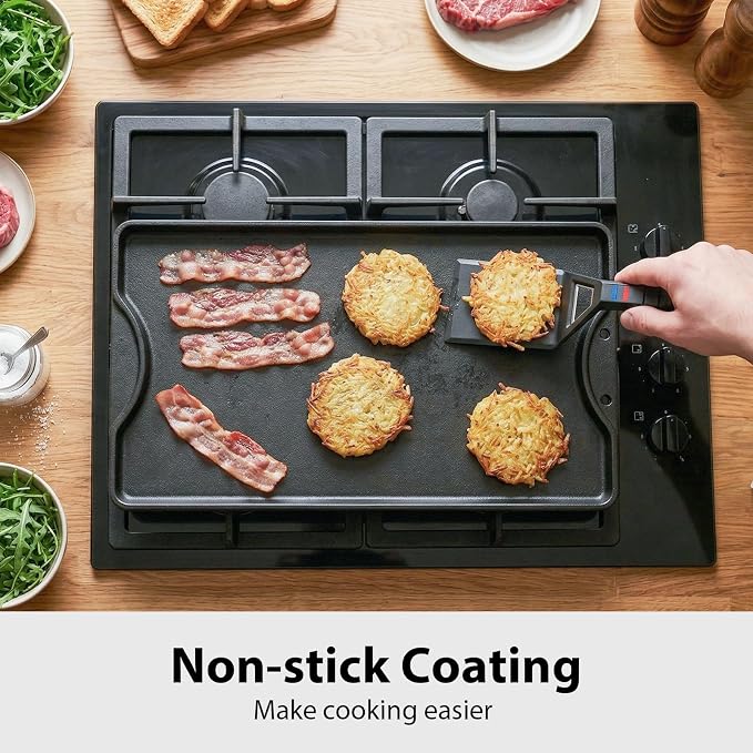 Utheer Reversible Griddle Kit, 16.5 x 10.5 Inch Cast Iron Flat Top | Includes scratch-safe nylon tools, dual-sided cooking surface works for stovetop, gas grill, camping and BBQ