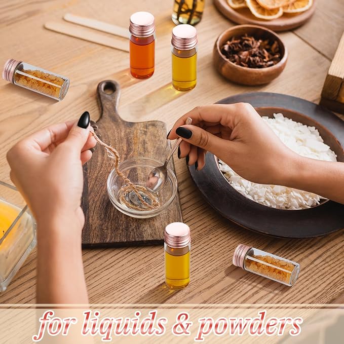Didaey 100 Pcs Small Clear Vials Spice Mini Jars with Lids Mini Glass Bottles with Screw Aluminum Metal Caps Tiny Jars Sample Containers for Powder Cream Cosmetic Jewelry Wedding (10 ml,Rose Gold)