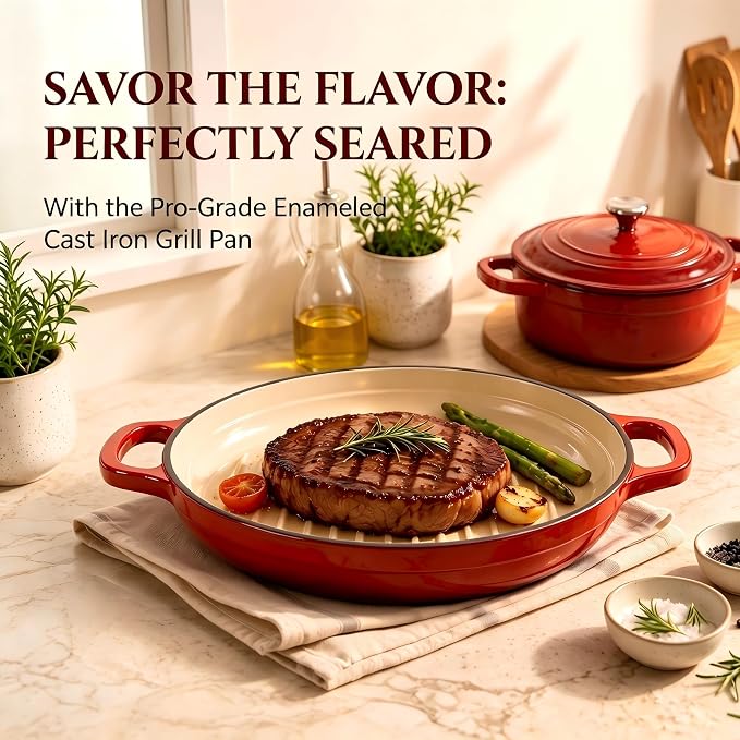 Enameled Cast Iron Dutch Oven Set - 4-Piece 1.3/2.6/4.8Qt Pot with Lids | Cast Iron Cookware Set for Sourdough Bread, Stews, Braising and Roasting, Stackable Space-Saving Design Dutch Oven, Red