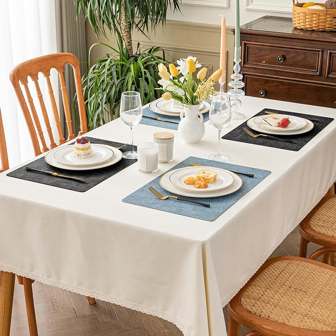 Romanstile Vinyl Placemats Set of 4, Reversible Faux Leather Heat Resistant Wipeable Table Mats, Waterproof Washable Non-Slip Table Placemats for Dining/Kitchen/Outdoor (Grey Sky Blue, 12" x 17")