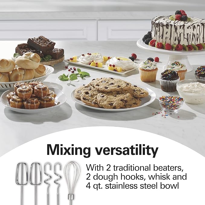 Hamilton Beach Classic Electric 4 Qt Stand Mixer & Hand Mixer With 6 Speeds | 2-in-1 Versatility | QuickBurst For Added Power | 290 Watts Peak Power | Built-In Bowl Rest | Aqua Blue