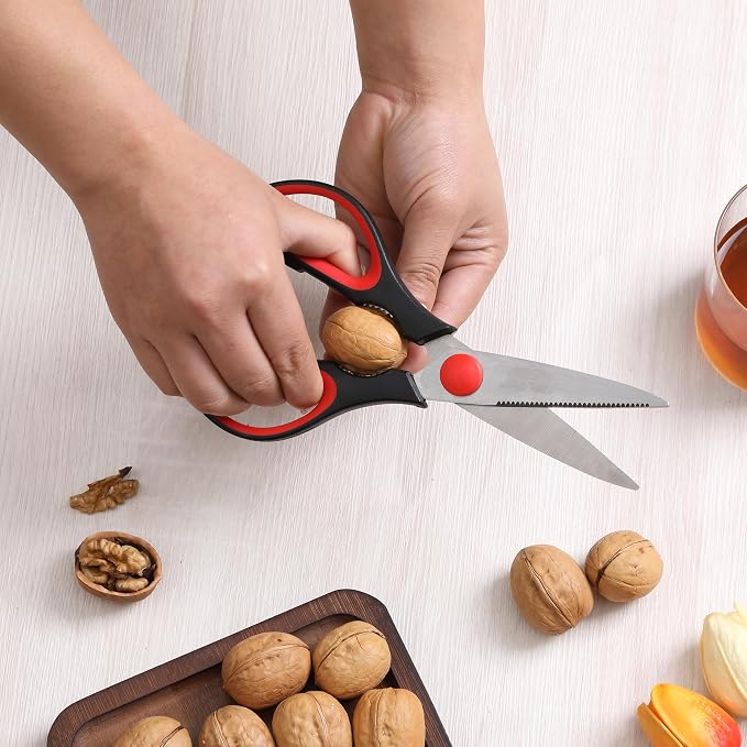 Mr. Pen- All Purpose Kitchen Shears with Protective Sheath, 8 Inch | Dishwasher Safe, Stainless Steel Food Scissors with Micro-Serrated Blades, Durable Utility Kitchen Shears, Black & Red