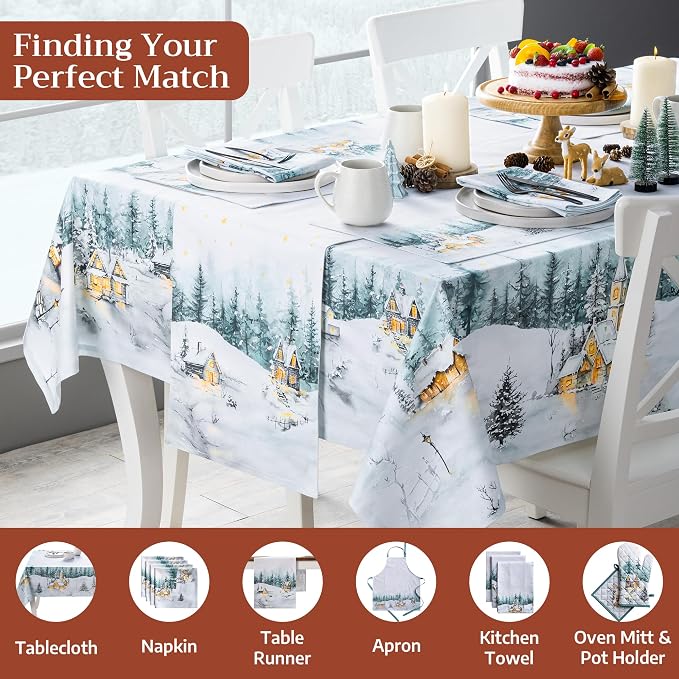 Maison d' Hermine Placemats Set of 4 Reusable 100% Cotton (13"x19") | Cloth Place Mats Washable Table Mats for Kitchen Dining Party Wedding Hotel Home Thanksgiving Christmas - Neige de Noel