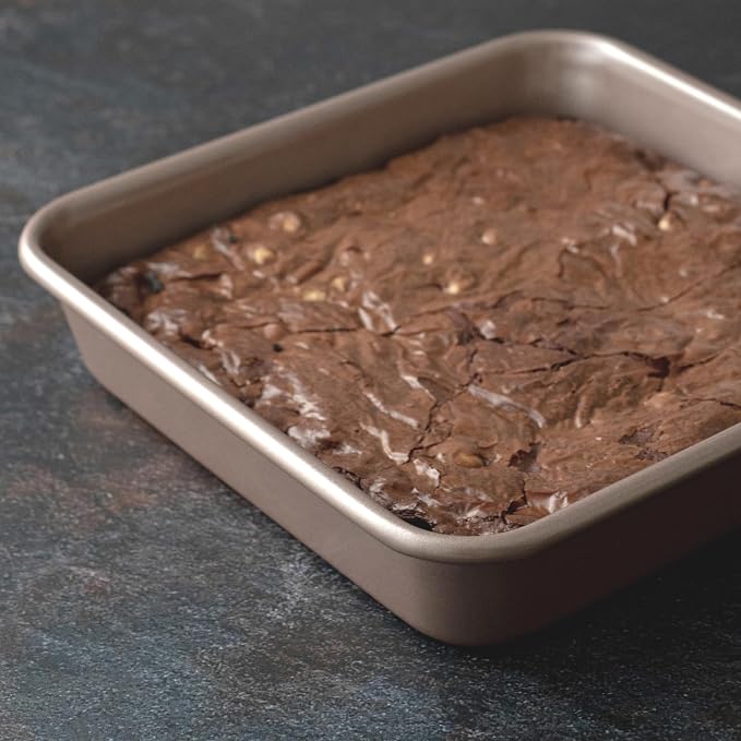 9 x 9 inch Square Baking Pan Nonstick, PFOA & BPA Free | | Non-Toxic - High Carbon Steel - Gold - Cake & Brownie Mold
