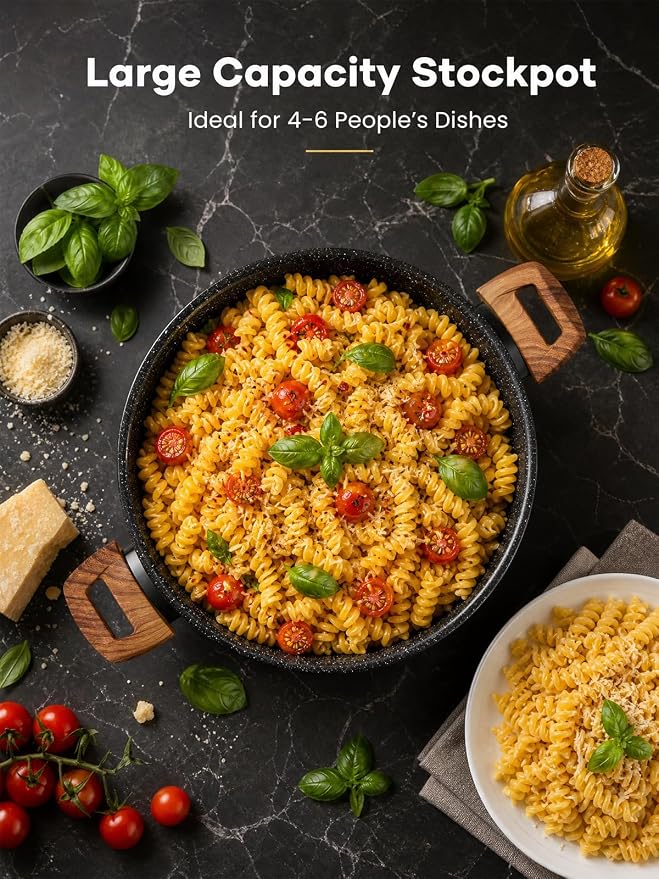 D.Perlla 9 Quart Large Stock Pot with Lid, Nonstick Induction Soup Pot | Aluminum Cooking Pot with Ceramic Non-stick Coating Compatible with All Cooktops, Black