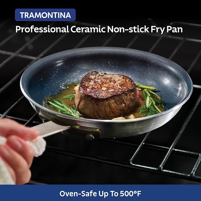 Tramontina Professional 8-Inch Ceramic Non Stick Small Frying Pan | Heavy-Gauge Aluminum Skillet with Ceramic Nonstick Coating, Dishwasher and Oven Safe, Black, Made in Brazil