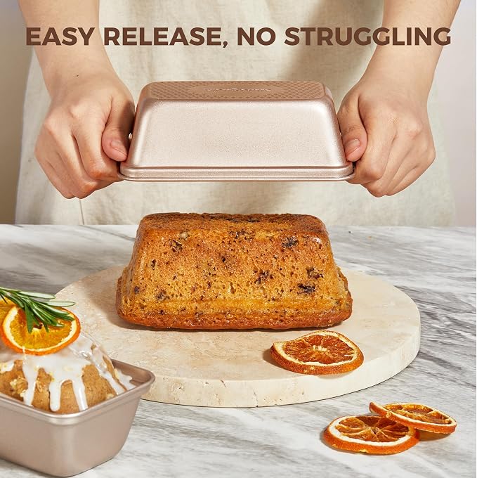 3 Pack Nonstick Mini Loaf Pans, 6 x 3.3 x 2 Inch Small Bread Pans for Homemade Bread, Tiny Banana Baking Tins with Diamond Texture, Non-toxic Mini Meatloaf Pans Set, Champagne Gold