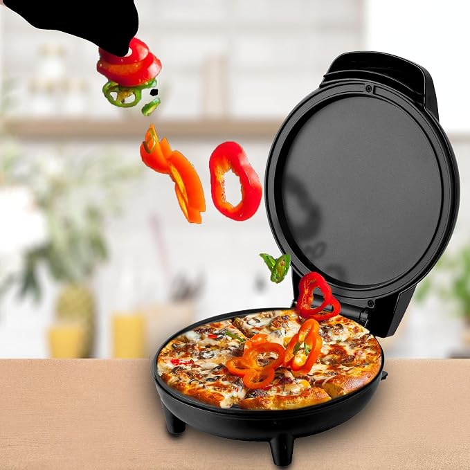 Courant 7" Travel Pizza Maker Plus, Indoor Electric Grill, Nonstick Pan for Pizzas, Quesadillas, Nachos and more, Personal Pizza Machine for Delicious Meals,Red