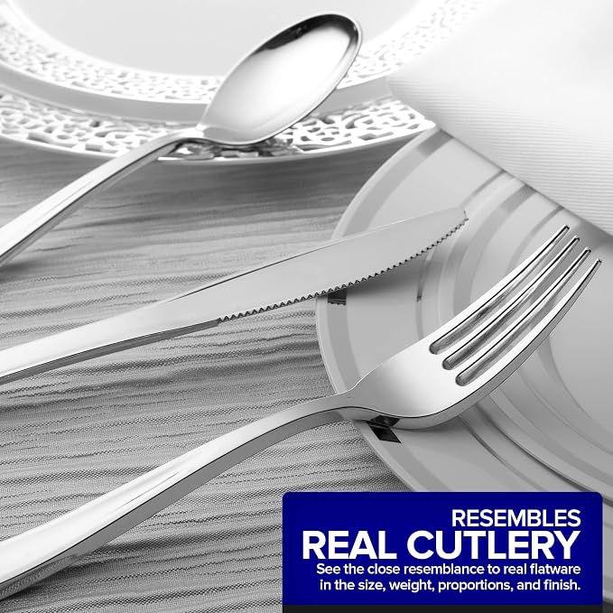 75 Pieces Heavy Duty (Silver) Plastic Silverware Set, Disposable Cutlery Set, Great for Parties, Weddings, and Catering, Flatware Utensils Included: 25 Forks, 25 Spoons, 25 Knives, Stock Your Home