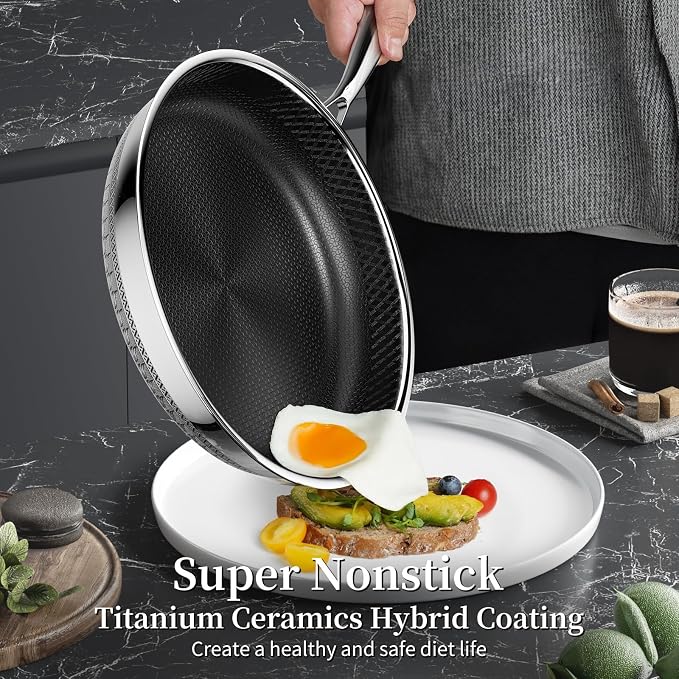Innerwell Nonstick Titanium Ceramics Stainless Steel Frying Pan Set | Non Stick Egg Omelet Cooking Pan Set, Stay Cool Handle, Induction & Oven Safe, PFAS/PFOA/PTFE Free