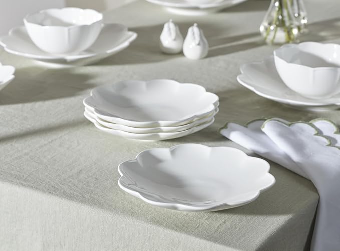 Lenox Studio 1414 Scallop Bone China 12-Piece Dinnerware Set for 4 | dishwasher safe | plates and bowls sets for kitchen and dining | 10.71 inch plate, dish set, dishes, chip resistant