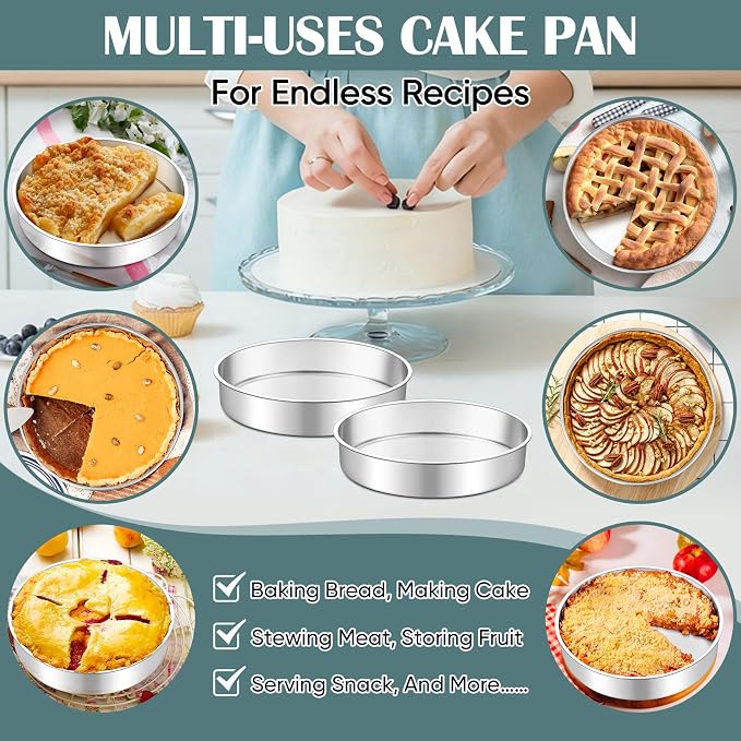 TeamFar 9 Inch Cake Pan, Stainless Steel Round Layer Cake Baking Pan | Baking Tin for Birthday Wedding, Non-Toxic & Heavy-Duty, Mirror Finish & Leak Proof, Oven & Dishwasher Safe