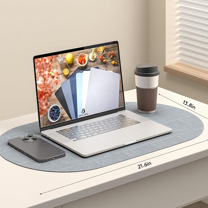 DOLOPL Oval Placemats Set of 6, Dusty Blue Faux Leather Place Mats, Large | Large Size 13.8" x 21.6", Reversible, Wipeable & Washable, Heat Resistant, Waterproof, Modern Style for Kitchen, Dining Table
