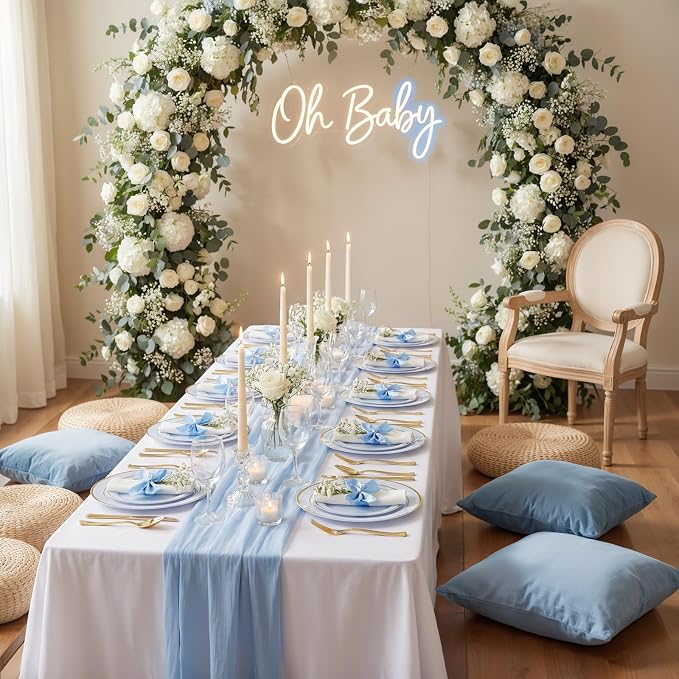 175PCS Blue Plates Disposable - Baby Blue Plastic Plates - 25Guests Plastic Dinnerware with Rolled Napkins for Wedding/Birthday/Baby Shower