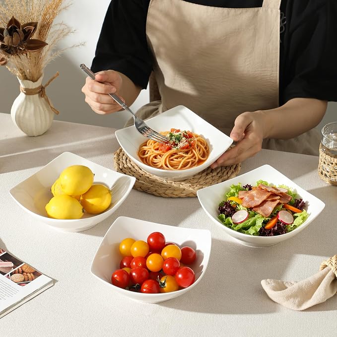 Ceramic Salad Bowl Set for 4,White Serving Bowl for Fruit, Snacks – Mixing Bowls for Entertaining, Party, Kitchen, Dinner