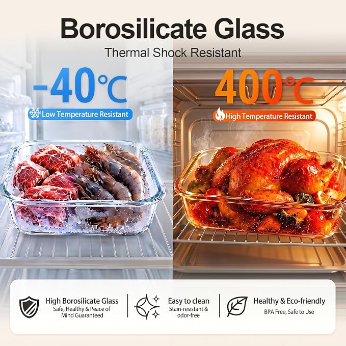 8 Pack Glass Food Storage Containers with Lids(Pink) | Meal Prep Containers with Snap Locking Lids, Airtight Lunch Containers for Microwave, Oven, Freezer and Dishwasher, BPA Free
