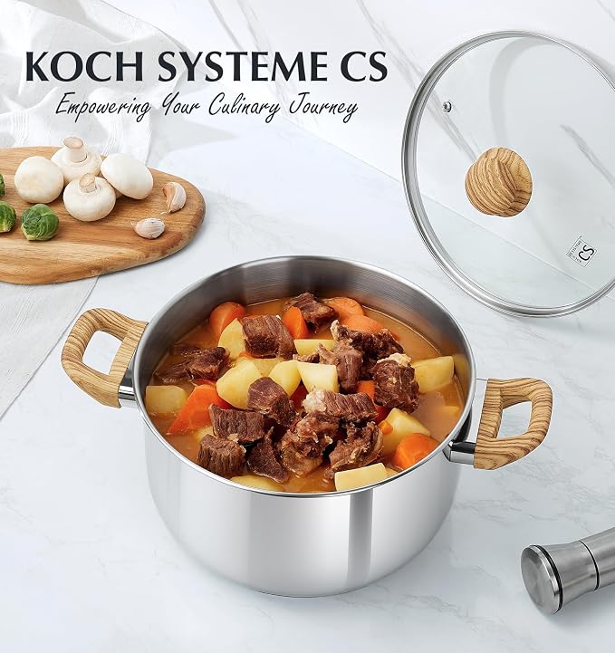KOCH SYSTEME CS 4 Quart Stainless Steel Pot with Lid, Stock Pot for Soup Pasta Sauce and Vegetables, Tri-Ply Bottom Cooking Pot, Induction Pot for Gas Electric Glass Stoves, Dishwasher Safe