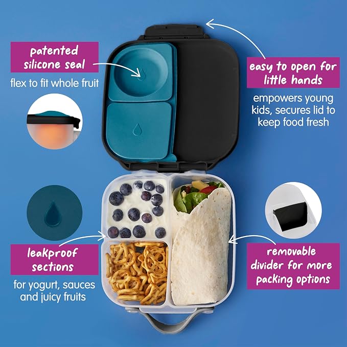 b.box Mini Lunch Box, Snack Containers for Kids, Lunch Box Kids, 4.25 Cup | Bento Box for Kids, Sanck Box, Lunch Containers, Leak Proof, Dishwasher Safe, BPA Free, PFAS Free, Ages 3+ — Night Vision