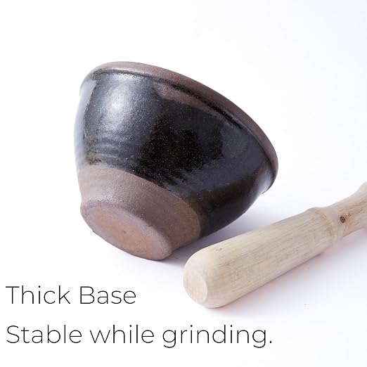 Thai Mortar and Pestle Set, Clay Bowl with Wooden Pestle | Small Traditional Set For Papaya Salad, Curry Paste, Herbs, Spices And Thai-Style Food Preparation