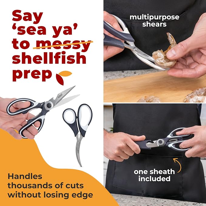 Kitchen Shears & Seafood Scissors Set - Lifetime Replace. Warranty* | Gidli Heavy Duty Utility Stainless Steel All Purpose Ultra Sharp Scissors for Meat, Poultry, Food & Cooking - Dishwasher Safe