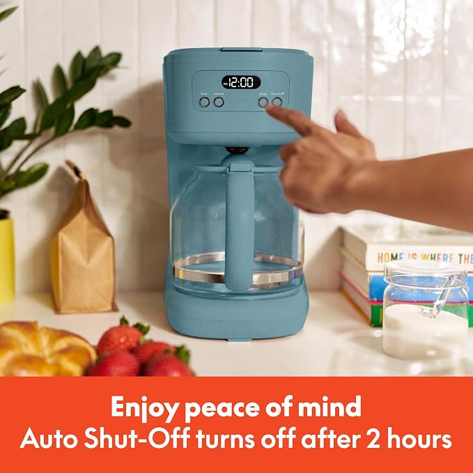 BREW 12-Cup Programmable Coffee Maker with No-Drip Glass Carafe, Surf