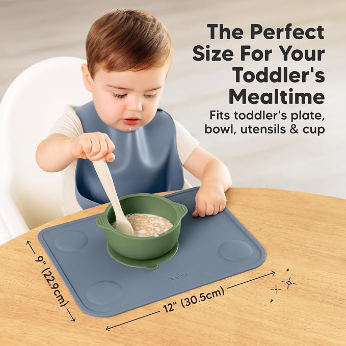 KeaBabies 2pk Silicone Placemats for Toddlers, Kids, Baby, 12x9 (Slate, S) | Non Slip Suction Silicone Placemat for Restaurants, Dining Table,Travel, Easy to Clean, Food Grade/BPA-Free, Small Table Mat