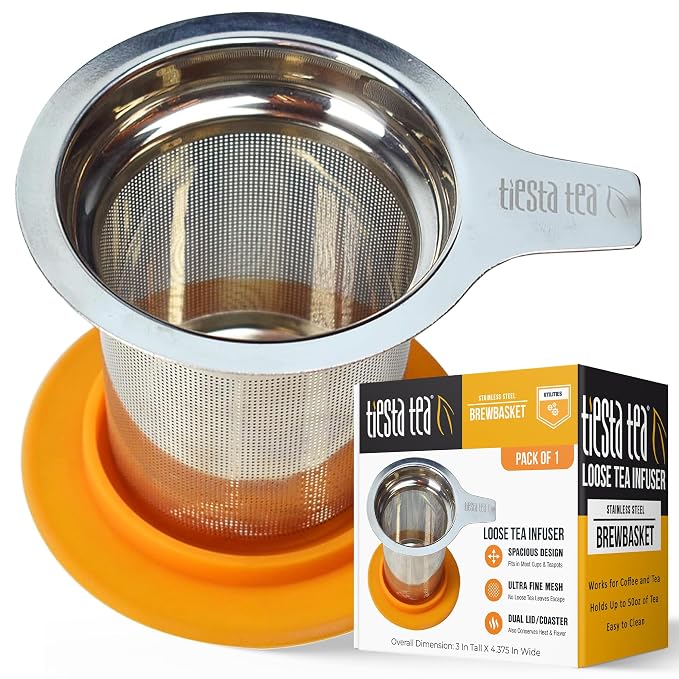 Tiesta Tea Brewbasket Stainless Steel Infuser Basket for Loose Leaf | Reusable Fine Mesh Strainer for Hot & Iced Drinks, Loose Leaf Steeper, Single Cup Tea Diffuser, Holds 5 Ounces