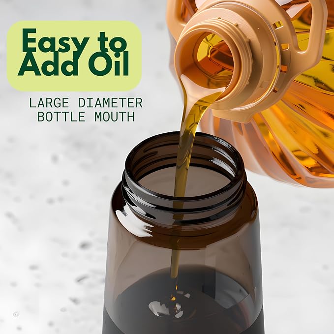 Glass Olive Oil Sprayer for Cooking 16oz/470ml – Dark-Green 2 in 1 Glass Oil Sprayer & Dispenser with Scale, Kitchen Gadgets & Air Fryer Accessories, Olive Oil Dispenser – Black