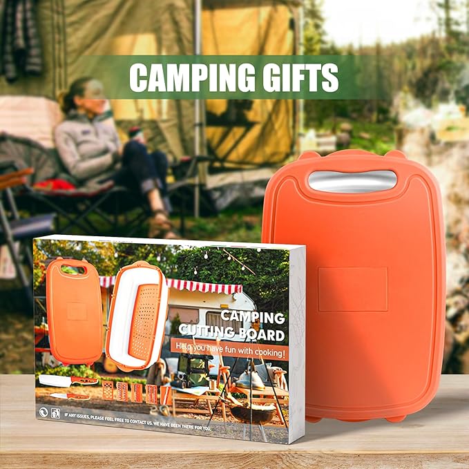 Camping Cutting Board, HI NINGER Collapsible Chopping Board with Colander, 9-In-1 Multi Kitchen Vegetable Washing Basket,Camping Gifts Accessories for RV Campers | Multi Camping Cutting Board Kitchen Vegetable Washing Basket for Camper ,bbq prep tub,Ca...