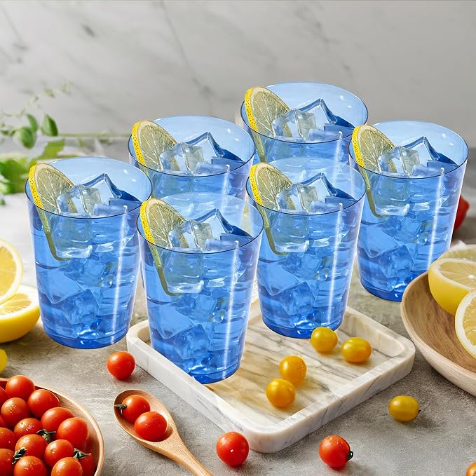 DaYammi 100 Pack Clear Blue Plastic Cups 10 Oz - Heavy Duty Blue Disposable Cups,blue Party cups Disposable Tumblers for Wedding,Birthday,Cocktails & Celebrations Reusable Drinking Glasses