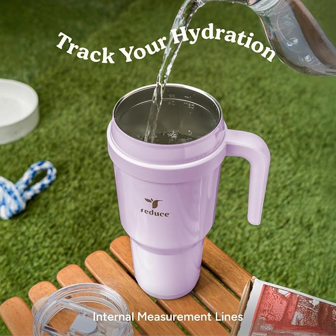 REDUCE 40 oz Stainless Steel Tumbler with Handle - Dual-Wall Vacuum Insulated Travel Mug, Sweat-Proof Lid & Reusable Straw - Keeps Drinks Cold for 24 Hrs, Fits Cupholders, Dishwasher Safe - Sand