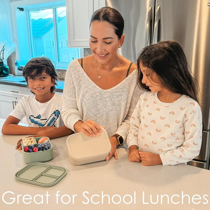 Ali+Oli Silicone Bento Box for Kids, Baby Lunch Box, BPA-Free, Spill-Proof | Daycare, Preschool, Food separation, Portion control, Snack storage, Travel-friendly, Easy cleaning, Toddlers