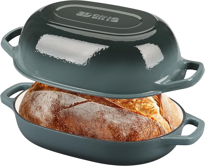 EDGING CASTING Enameled Cast Iron Oval Dutch Oven Pot with Lid, Dutch Oven for Sourdough Bread Baking, Bread Oven, Bread Dutch Oven, Oval Bread Pan, 7qt, Slateblue