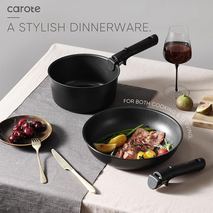 CAROTE 19pcs Pots and Pans Set Non Stick, Detachable Handle Cookware | Kitchen Cooking Sets, Space Saving, Dishwasher & Oven Safe, Non-Toxic, for Camping/RV/Traveling, Black