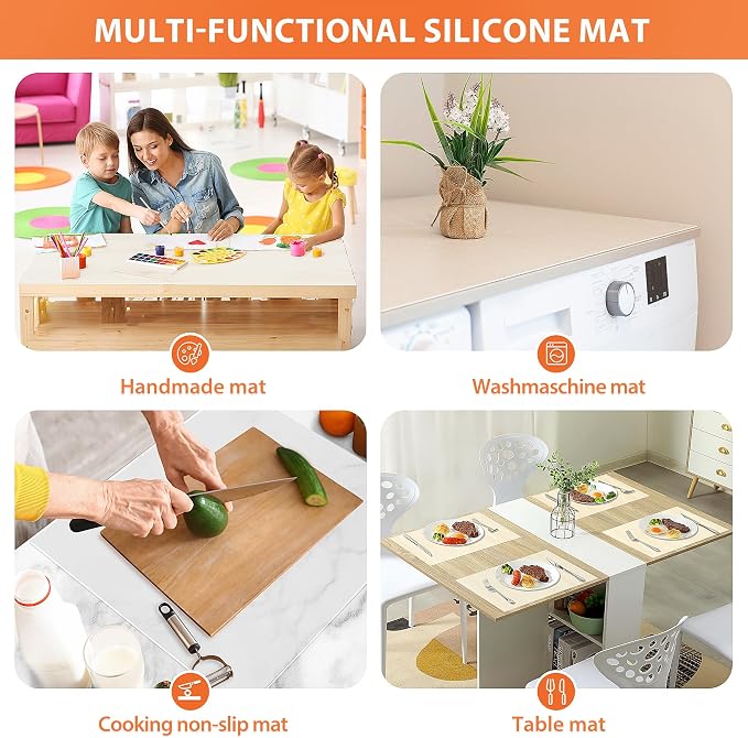 Silicone Mats for Kitchen Counter Heat Resistant Countertop Protector | 25'' X 17", White | Non-Slip Table Mat Desk Saver Pad, Non-Stick Reusable Pastry Mat, Silicone Placemat, Craft Mat