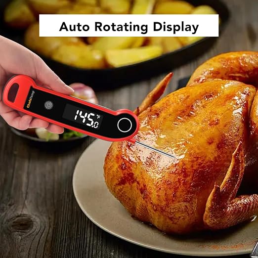 Digital Instant Read Meat Thermometer, NSF Certified | IP67 Waterproof Food Thermometer with Ambidextrous Backlit for Grilling, BBQ, Kitchen Cooking, Oil Deep Frying & Candy (Red)