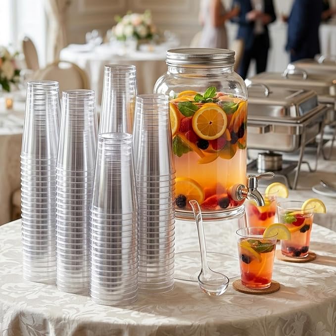 Byvivace 100Counts 12 OZ. Hard Plastic Cups Fancy Disposable Cups for Party, Clear Elegant Wedding Cups Disposable Wine Glasses for Wine, Juice, Cocktails and Cold Beverages