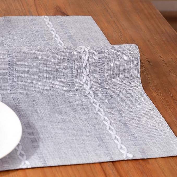Wracra Cotton Linen Place Mats, Grey Embroidered Placemats Set of 8 | Placemats 12 x 18 Inch; Cotton Linen Woven Fabric; Heat Resistant Table Mats; Raised Embroidered Hollow Design