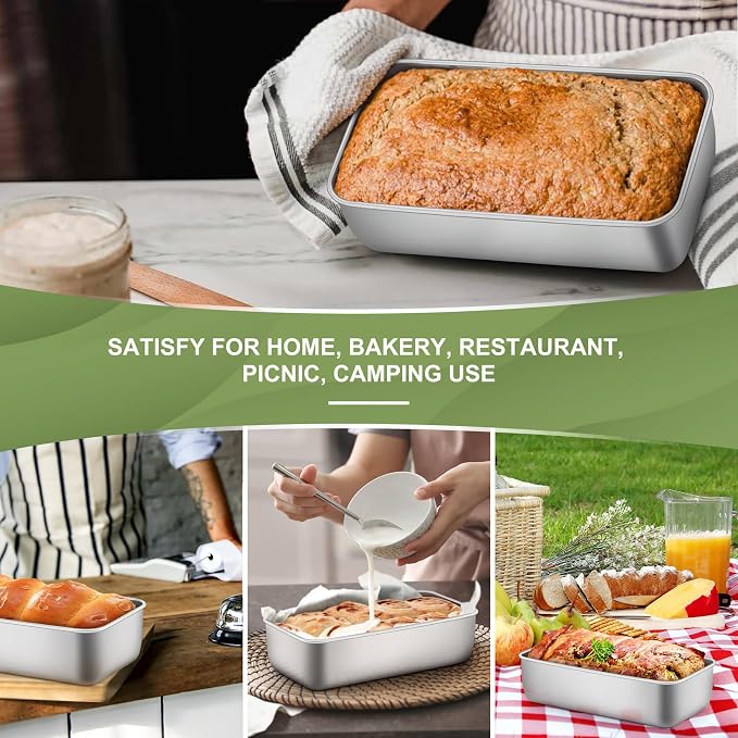 P&P CHEF Loaf Pan, 9 x 5 Inch Stainless Steel Bread Pan, (Silver, 1Pc) | Loaf Toast Baking Pans Tins Set For Bread Meatloaf Lasagna Cake, Healthy & Sturdy, Oven & Freezer Safe, Easy to Clean