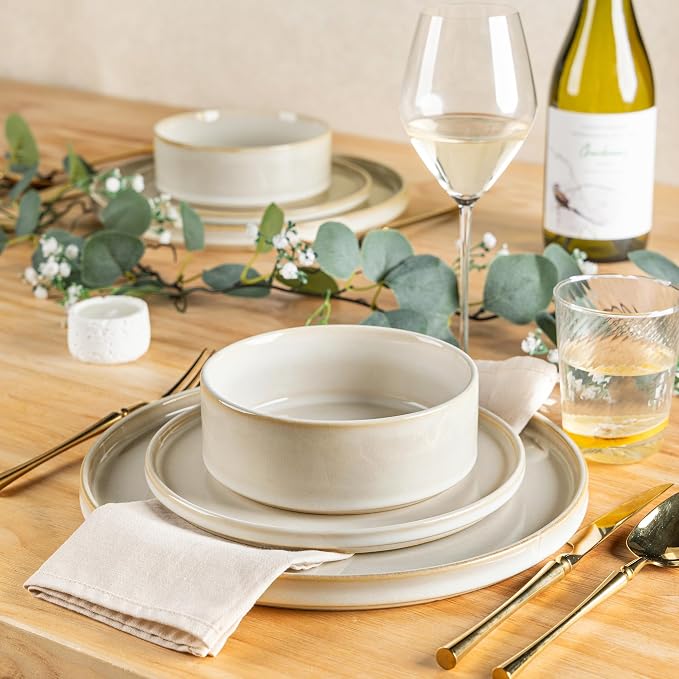 AmorArc Ceramic Dinnerware Sets for 6,18 Piece Plates and Bowls Sets Dishes | Stoneware Handmade Reactive Glaze Dishes Set | Highly Chip and Crack Resistant | Dishwasher & Microwave Safe