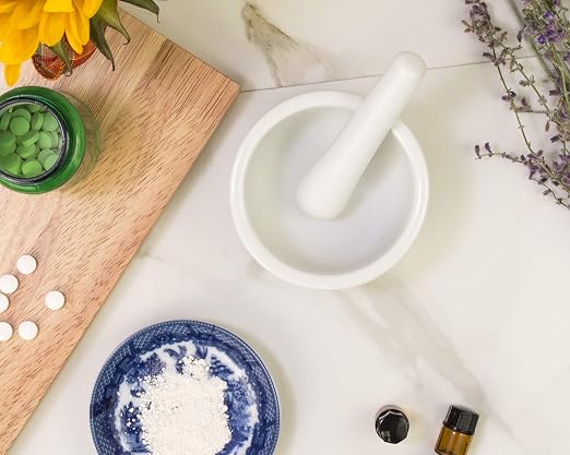 HIC Kitchen HIC Mortar and Pestle Spice Herb Grinder Pill Crusher, Fine-Quality Porcelain, 3.5-Inch, White (Pack of 4)