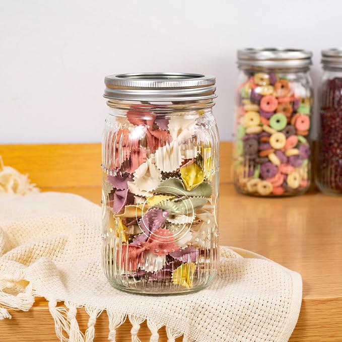 Amzcku 32 oz Vintage Mason Jars with Lids, Regular Mouth Canning Jar, Safe For Storage, Canning, Pickling, Preserving, Fermenting, DIY Crafts & Decor 4 Pack