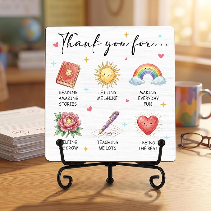 Teacher Appreciation Gifts for Women Men | 5" Wooden Plaque Sign for Mentor Teacher Gifts | Best Teachers Day Gift from Student Desk for Home Office Decor - A09